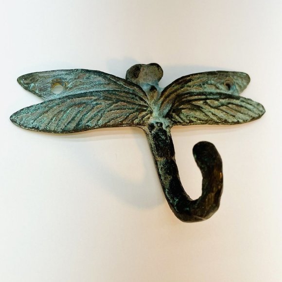 San Pacific INT'L Other - SPI Antiquated Cast Iron Dragonfly Single Wall Hook Copper Green Patina On Black